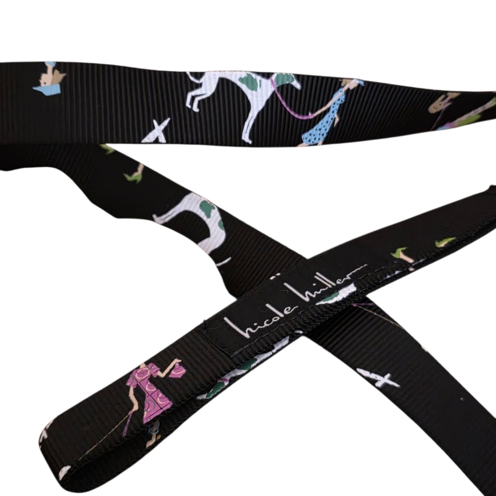 Nicole Miller Black Leash With Dog Walking Print 48" Total Length EUC